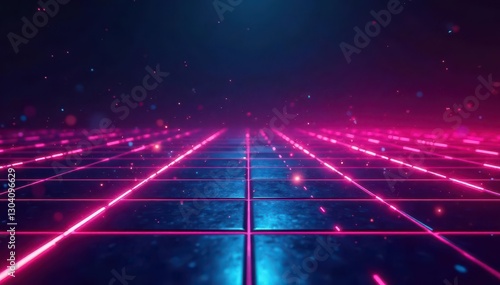 Abstract metallic grid with vibrant neon streaks, futuristic feel , streaks, space, illustration