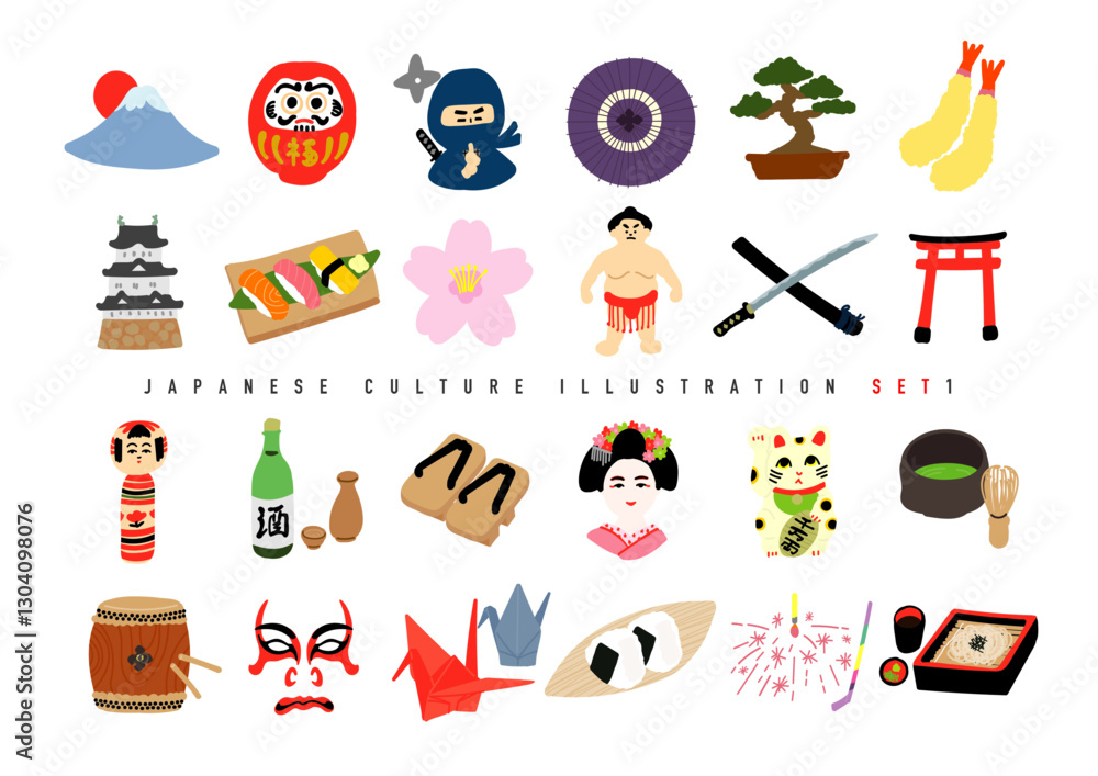 日本の手描きイラストセット 日本の手描きイラストセット