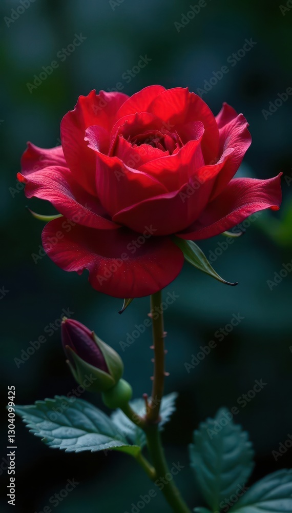 Deep crimson nightbloom, dew-kissed petals unfurling, flora, beautiful Deep crimson nightbloom, dew-kissed petals unfurling, flora, beautiful