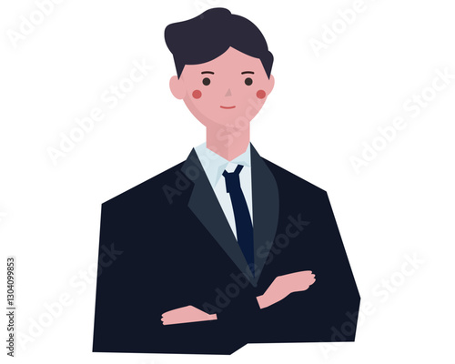 腕組みをする笑顔のビジネスマン。自信のあるビジネスマン。実業家の男性。ベクターイラスト