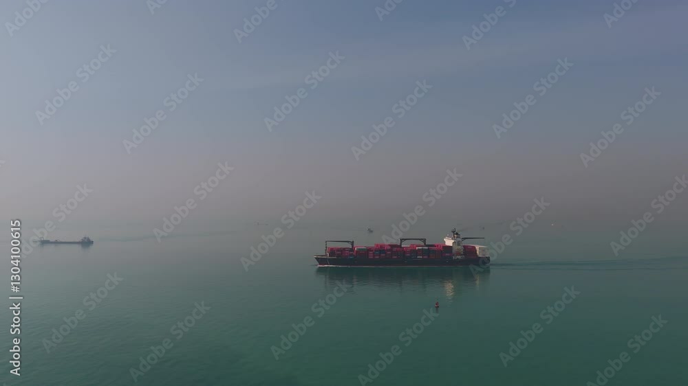 Aerial view container cargo ship transportation container for business logistics, export import or freight transportation. Aerial view container cargo ship transportation container for business logistics, export import or freight transportation.