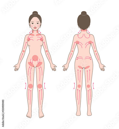Woman's body_standing woman_massage_practice(perform) acupressure treatment(therapy)