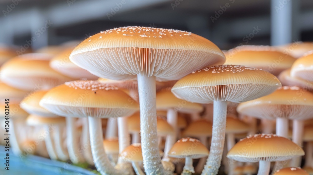 Close-up view of fresh cultivated mushrooms clustered together, showcasing their unique textures and colors, perfect for culinary, agricultural, or nutritional themes in photography.