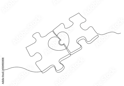 Continuous single line of Love heart jigsaw puzzle for valentine day relationship or health care abstract sketch drawing vector illustration