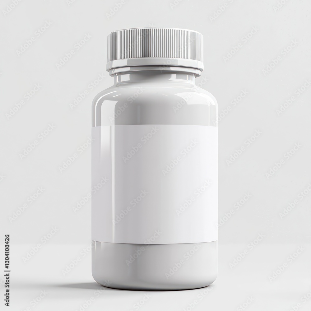Simple plastic pill bottle mockup with blank label on isolated background for showcasing. Simple plastic pill bottle mockup with blank label on isolated background for showcasing.