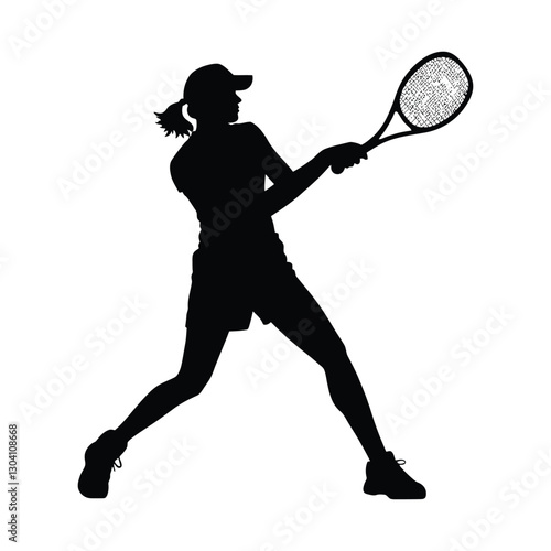 Tennis player icon silhouette solid style white background