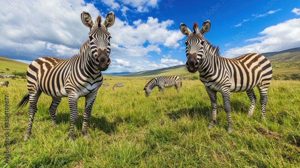 Fototapeta premium Majestic Zebras in the African Savanna: A Breathtaking Wildlife Encounter