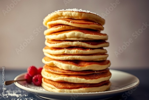 Wallpaper Mural Stack of Fluffy Soufflé Pancakes Dusted with Powdered Sugar, Beautifully Arranged with a Soft Background for a Delightful Dessert Experience - dessert stock-image Torontodigital.ca