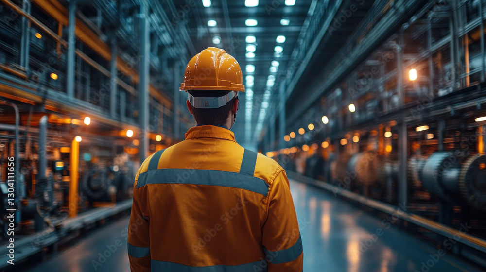 Safety engineer in an industrial environment, inspecting worker compliance, monitoring AI-assisted risk assessment tools, ensuring real-time hazard prevention Safety engineer in an industrial environment, inspecting worker compliance, monitoring AI-assisted risk assessment tools, ensuring real-time hazard prevention