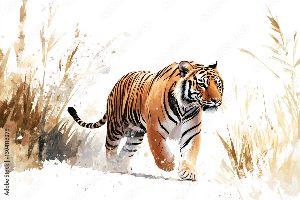 Fototapeta premium Beautiful vector illustration of a tiger walking, full body