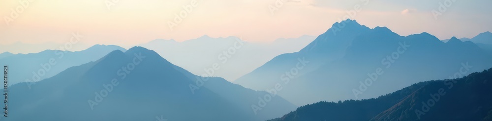 Obraz premium Misty peaks shrouded in clouds, ethereal light , mountain, woodland, sublime