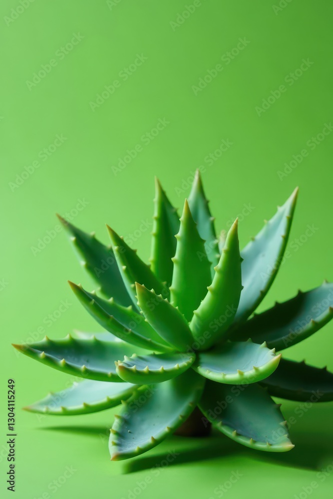 Fototapeta premium Succulent aloe vera plant on vibrant green backdrop, plant, therapy