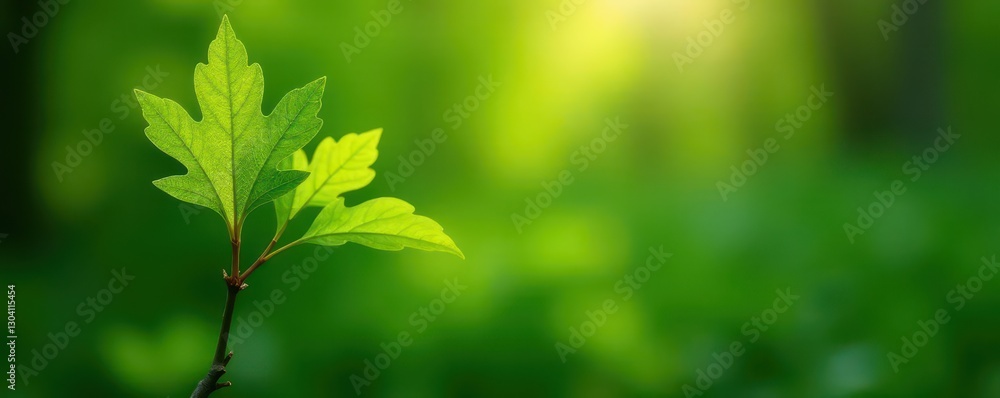 Young, slender oak sapling, vibrant green leaves, life, soil Young, slender oak sapling, vibrant green leaves, life, soil