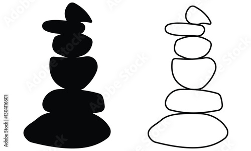 Stone balance. Meditation concept. Rock balance stone illustration for spa and yoga. Stones stacked vertically black silhouette. vector illustration.