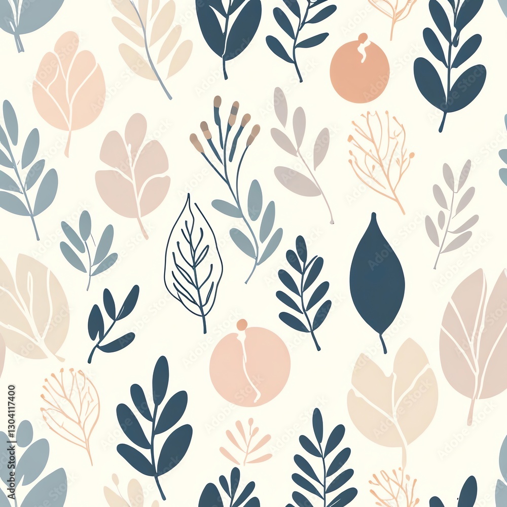 Elegant Botanical Seamless Pattern: A Delicate Design Featuring Soft Hues and Abstract Leaves Elegant Botanical Seamless Pattern: A Delicate Design Featuring Soft Hues and Abstract Leaves