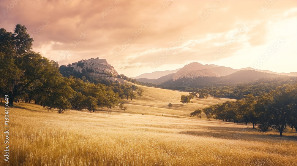 Beautiful mountain landscape with distant peaks and a warm, golden light illuminating the grassy plains. The scene captures the serenity and vastness of nature. Beautiful mountain landscape with distant peaks and a warm, golden light illuminating the grassy plains. The scene captures the serenity and vastness of nature.