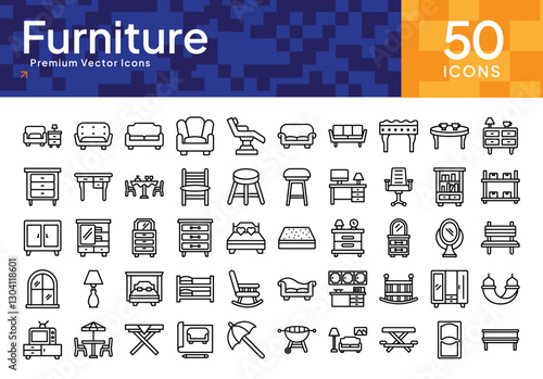 Furniture Icons Pack - Black Outline