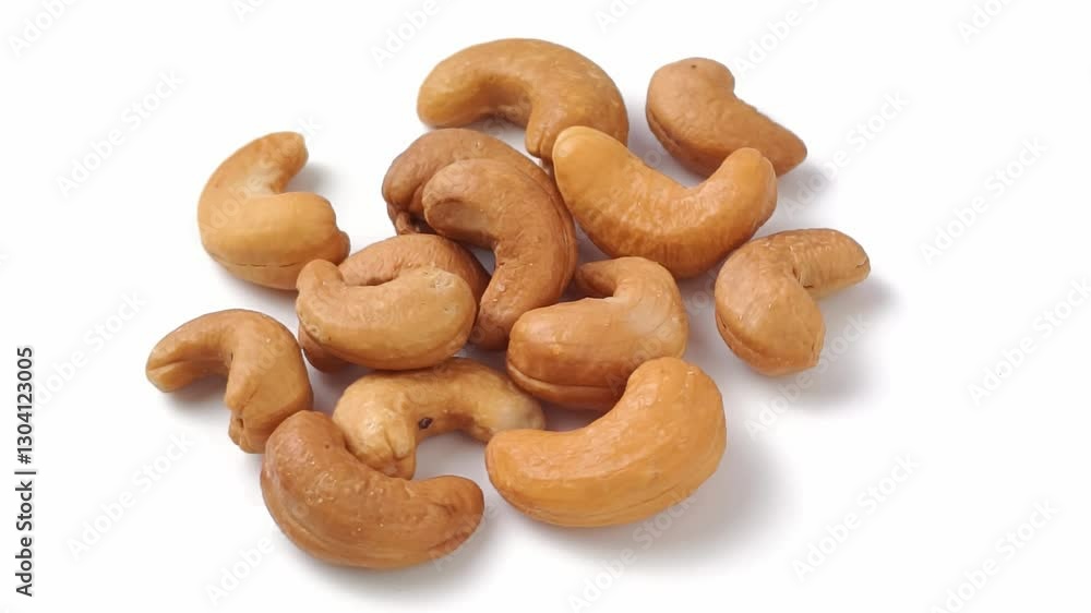 Roasted cashew nuts on white background Roasted cashew nuts on white background