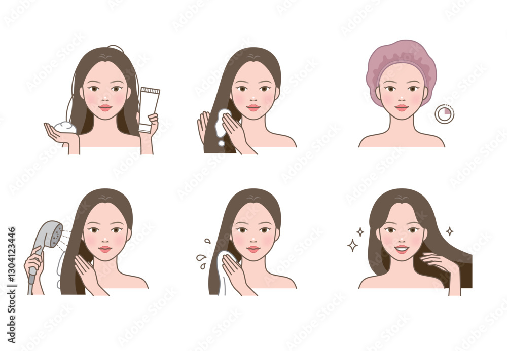 Beautiful woman using hair treatment(pack) for shiny good hair Beautiful woman using hair treatment(pack) for shiny good hair