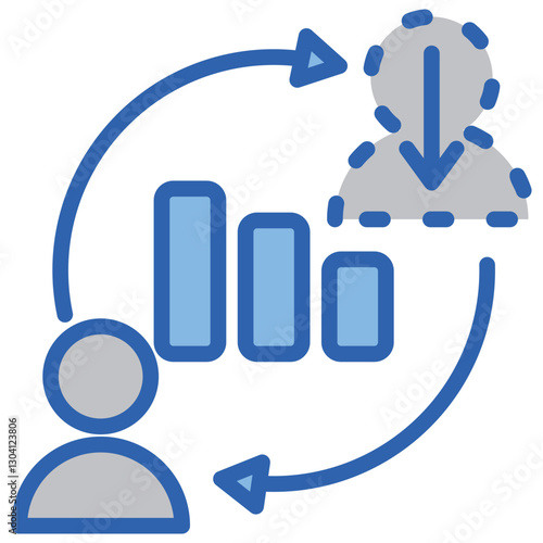 Churn Rate Blue White Icon