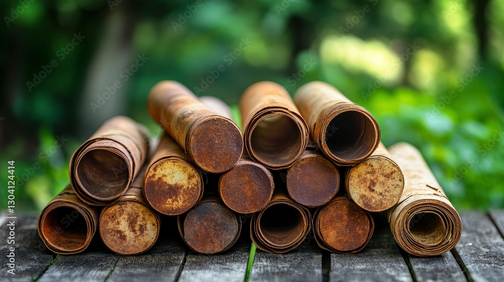 Stack of Rusted Metal Rolls Outdoors Stack of Rusted Metal Rolls Outdoors