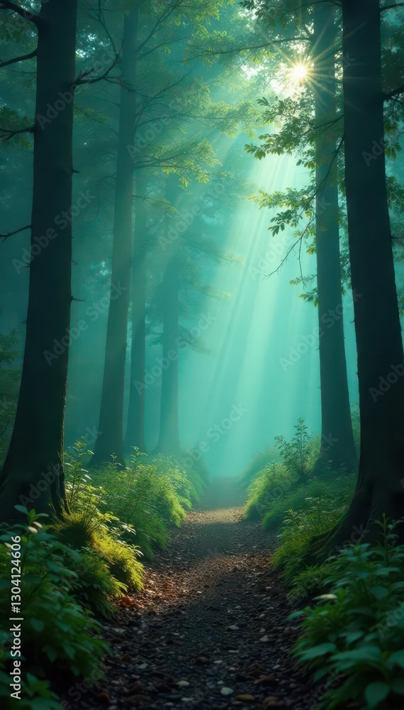 Enchanted misty forest, retro film grain effect, mood, fog Enchanted misty forest, retro film grain effect, mood, fog