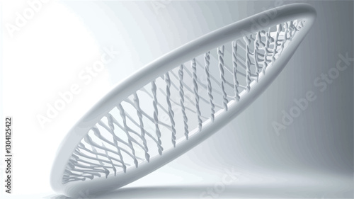 A digital rendering of a three-dimensional abstract form. The structure is white and features a lattice-like or mesh-like pattern. The form is elongated and slightly curved, resembling a
