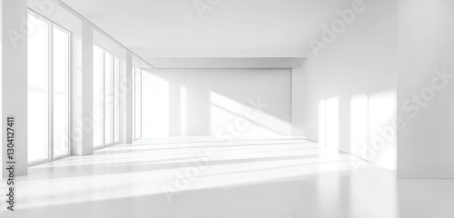 Empty Modern White Room with Sunlight
