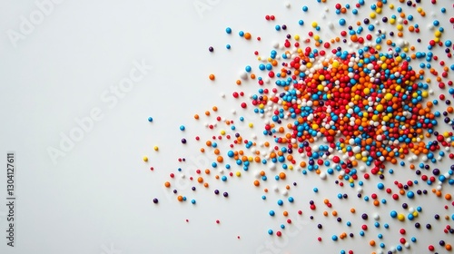 Colorful Sprinkles Scattered on White Background - Festive Confetti Texture