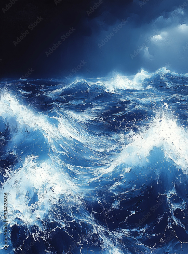 Fototapeta premium Photorealistic Ocean Waves with Foam and Ripples in Blue Water - Realistic Seascape