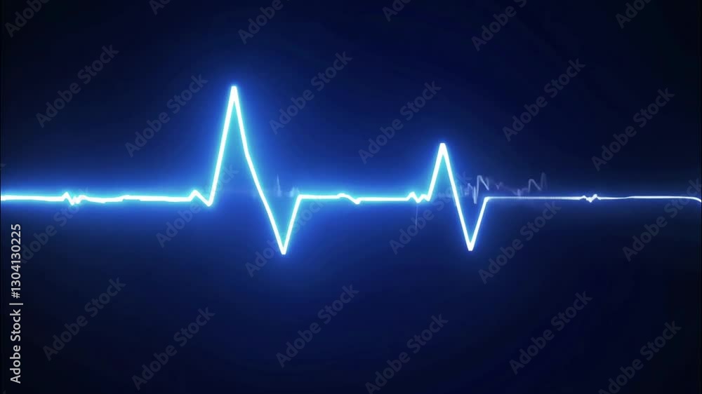 A blue and white line that resembles a heartbeat is moving across the screen. The line is long and thin, with a slight curve at the end. It is pulsing, giving the impression of a heartbeat A blue and white line that resembles a heartbeat is moving across the screen. The line is long and thin, with a slight curve at the end. It is pulsing, giving the impression of a heartbeat