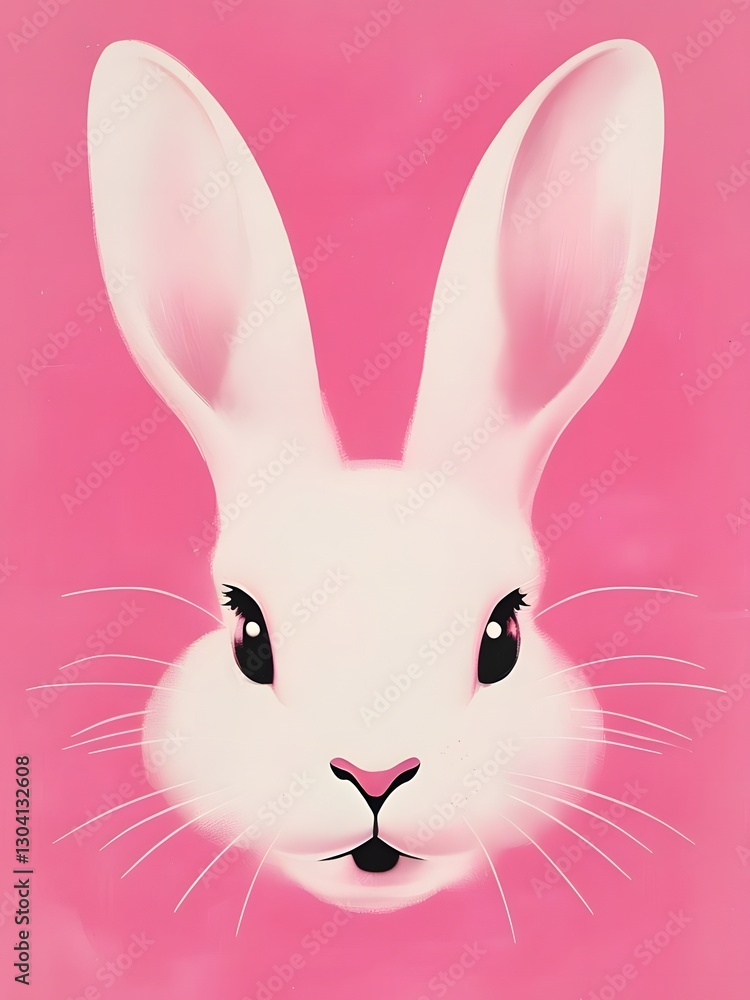 Fototapeta premium Modern Minimal Rabbit Art – White on Vibrant Pink