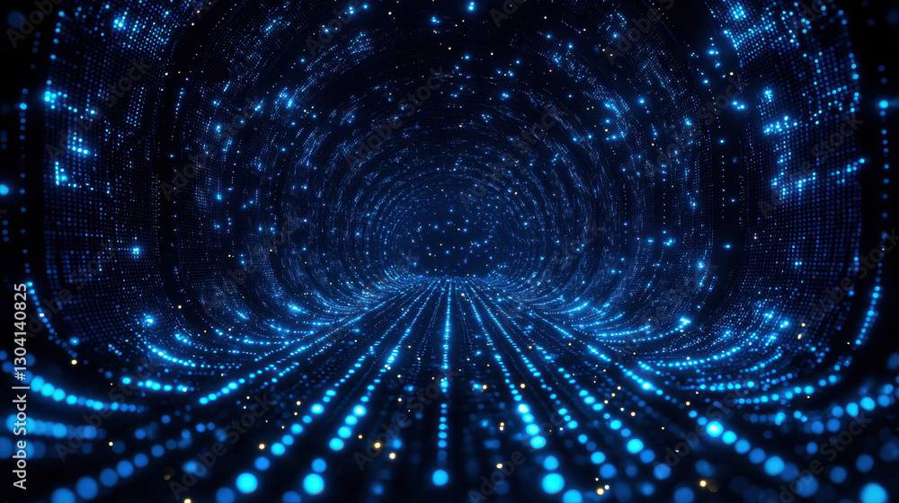 futuristic digital tunnel with glowing blue lights creates sense of depth and motion, symbolizing advanced technology and data flow. scene evokes high tech, immersive environment futuristic digital tunnel with glowing blue lights creates sense of depth and motion, symbolizing advanced technology and data flow. scene evokes high tech, immersive environment