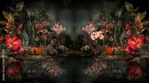 Wallpaper Mural Dark Moody Tropical Floral Reflection Artwork Torontodigital.ca