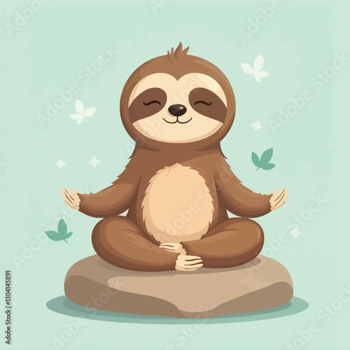 Cute cartoon sloth sitting in yoga pose