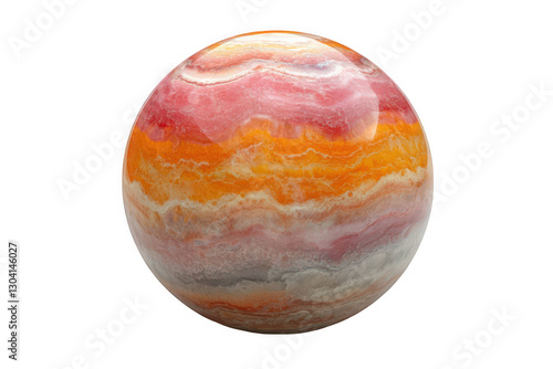 A striking sphere showcasing vibrant orange, pink, and gray hues reminiscent of natural stone.