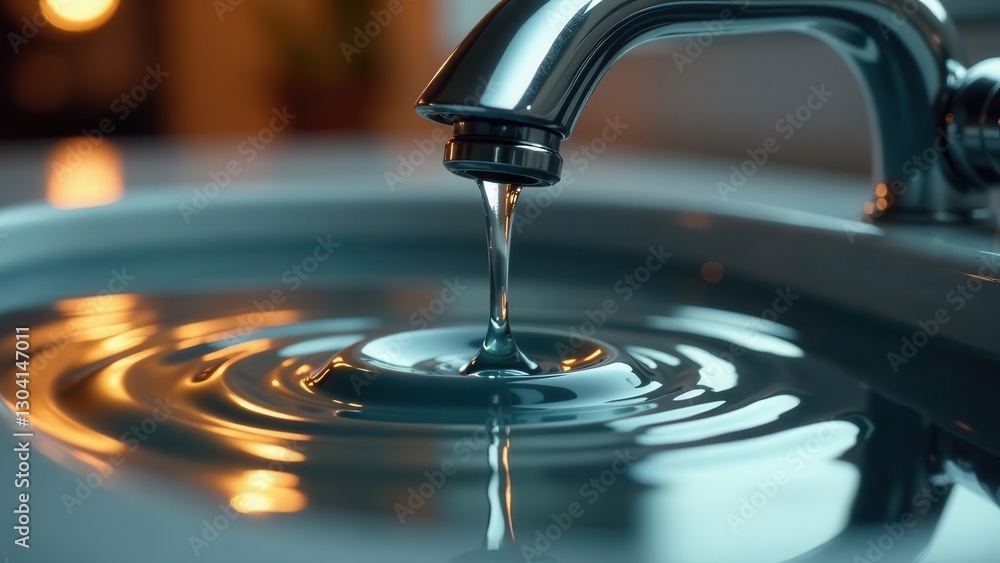 Close-up of water droplet impacting still surface creating concentric ripples in a basin Close-up of water droplet impacting still surface creating concentric ripples in a basin