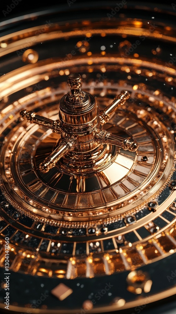 Fototapeta premium A golden casino roulette wheel set on a dark background