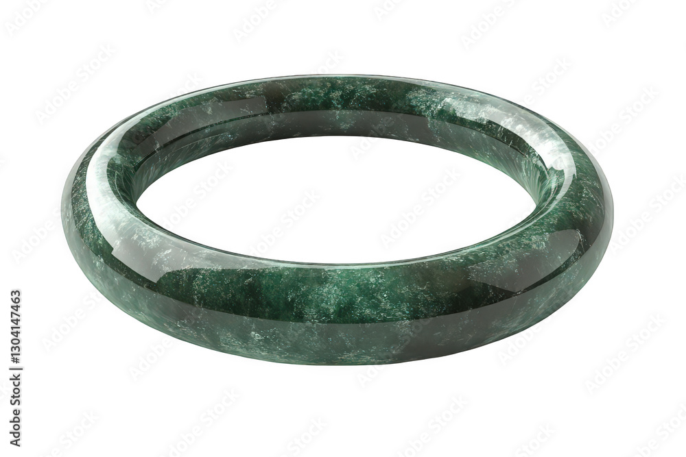 A sleek, circular green jade bracelet with a glossy finish and smooth surface. A sleek, circular green jade bracelet with a glossy finish and smooth surface.