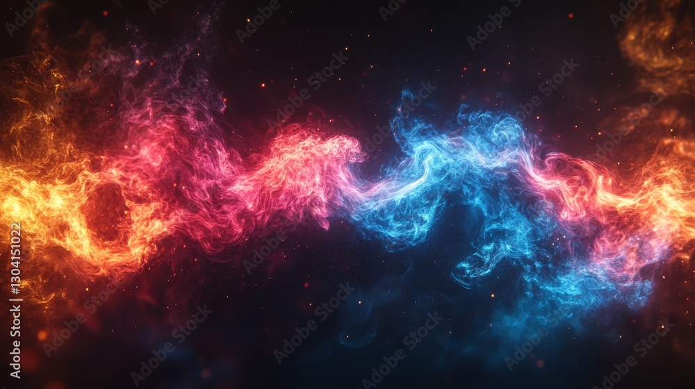 Obraz premium Abstract fiery and icy wave streams intertwining on a dark background.