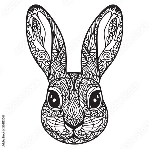 Rabbit,bunny head line art mandala zentangle coloring page vector