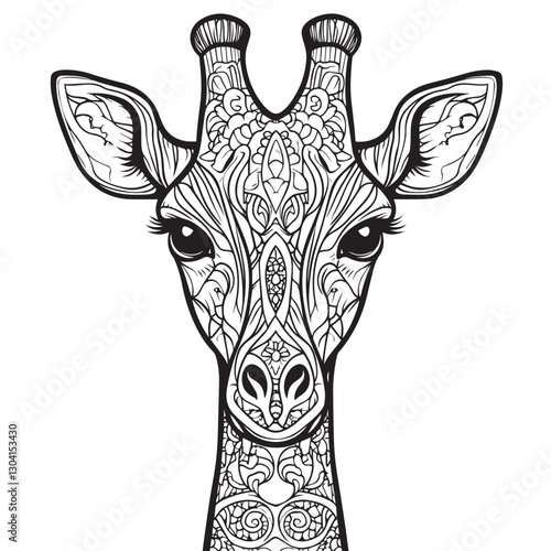 Giraffe head line art mandala zentangle coloring page vector