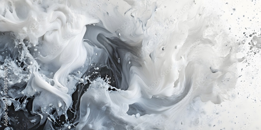 Naklejka premium Vibrant white paint fluid flowing on a white background, creates a visual effect, generative AI