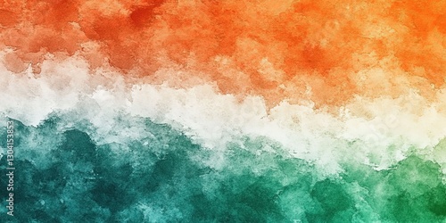 Vibrant Watercolor Indian Tricolor Abstract. A colorful watercolor depiction of the Indian tricolor with orange, white, and green. This artistic background reflects national pride and independence,