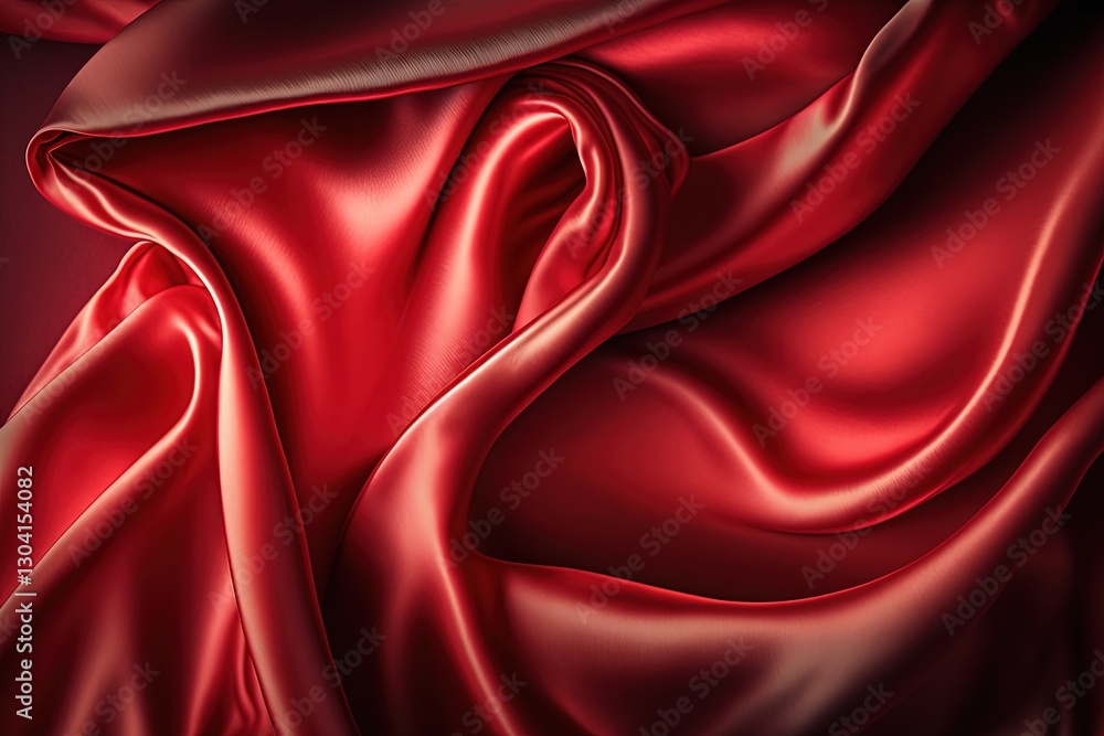 Obraz premium Abstract background, red satin silk fabric, Luxurious elegant waves, folds texture fabric. AI generated.