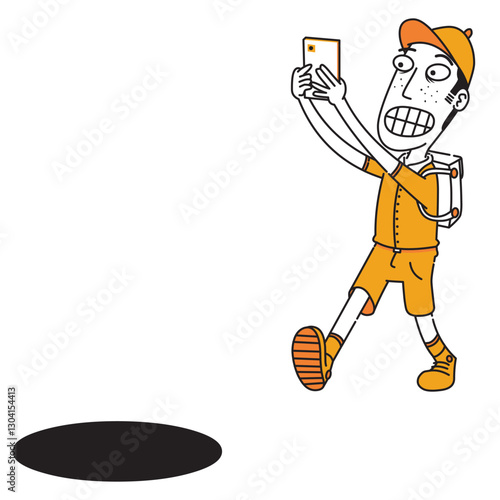 careless student walking and holding smart phone