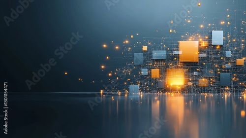 Dynamic digital transformation event showcasing abstract data visualizations in a futuristic environment with a focus on technology trends