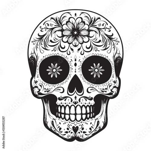 Dia de muertos skull silhouette vector illustration with white background