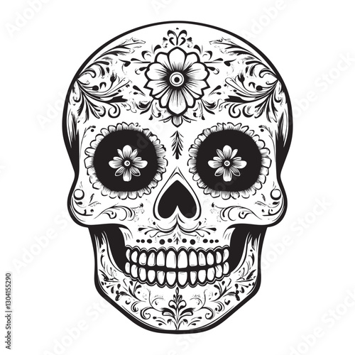 Dia de muertos skull silhouette vector illustration with white background