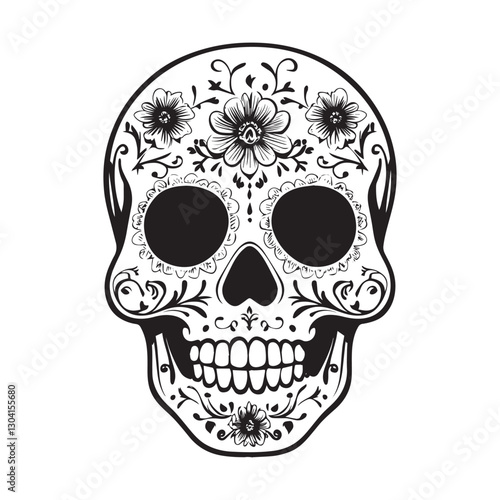 Dia de muertos skull silhouette vector illustration with white background